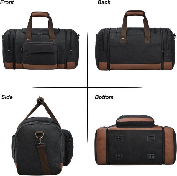 Litvyak Duffle Bag for Travel, Carry on Bag Travel Bags for Men Canvas Travel Duffel Bag Overnight Weekend Gym Bag Carry On Luggage Bags Black - Image 3