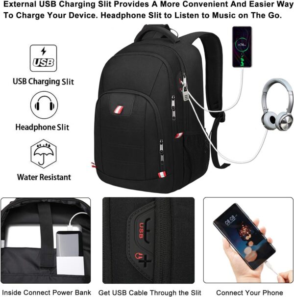 Della Gao Laptop Backpack, Business Travel Backpack with USB Charging Slit for Men Womens, Anti Theft Water Resistant Computer Backpack Fits 15 Inch Laptop and Notebook, Black - Image 2