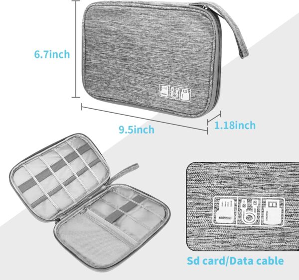 Electronics Travel Organizer,Portable Waterproof Electronic Travel Storage Bag for Small Charging Cord Storage,Charger,Small Electronics,SD Card etc,for Travel,Business -Grey - Image 5
