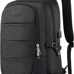 AMBOR Travel Laptop Backpack for Ｍen, 15.6-17.3 inch Laptop Backpack for School, Anti Theft Business Work Backpack with USB Charging Port, Water Resistant College Computer Bag for Men & Women, Black