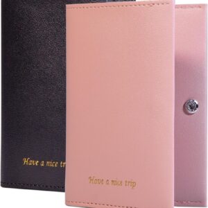 Passport Holder for Travel Passport Wallet Cover Case for Women, Travel Wallet Essentials for Men and Family (Pink &Black)
