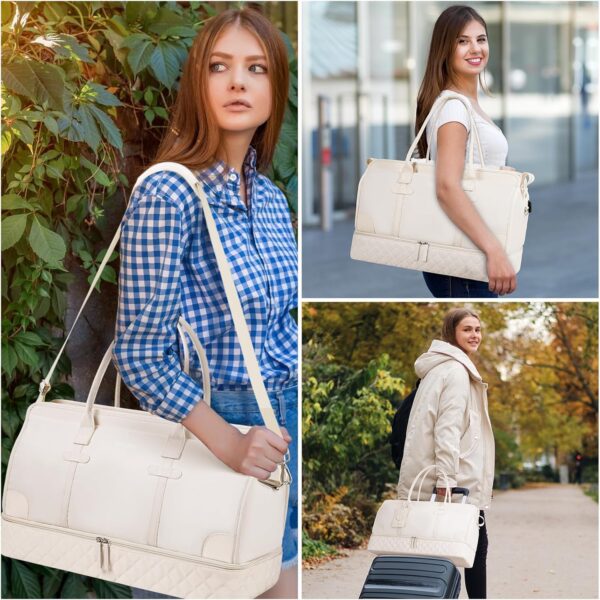 ETRONIK Weekender Overnight Bags for Women, Large Travel Duffle Bags with Shoe Compartment & Wet Pocket, Carry On Tote Bag Gym Duffel Bag with Toiletry Bags for Hospital 3 Pcs Set, Large Size, Beige - Image 6