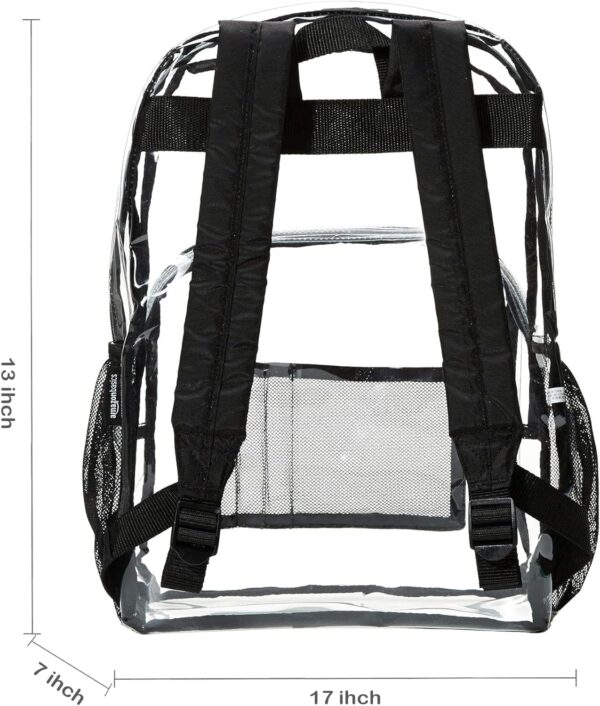 Amazon Basics Transparent School Backpack, With Water-Resistant PVC Plastic Material and Ruggedly Ruinforced Shoulder Straps, Clear - Image 4