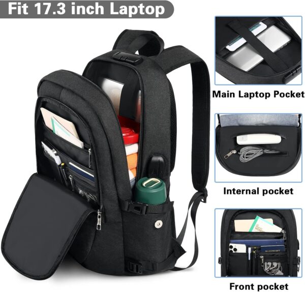 AMBOR Travel Laptop Backpack for Ｍen, 15.6-17.3 inch Laptop Backpack for School, Anti Theft Business Work Backpack with USB Charging Port, Water Resistant College Computer Bag for Men & Women, Black - Image 4