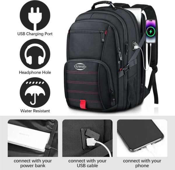 Travel Backpack, Extra Large Backpack, 50L Laptop Backpack for Men, Big Backpack, Water Resistant TSA Approved Business Work College School Computer Bag with USB Port, Fits 17 Inch Laptops - Image 2