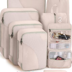 8/10 Sets Packing Cubes for Travel, Sturdy Suitcase Organizer in 4 Sizes (Extra Large, Large, Medium, Small), OlarHike Luggage Cubes with Toiletry Bag, Travel Essentials, Cruise Ship Gifts for Women