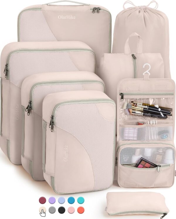 8/10 Sets Packing Cubes for Travel, Sturdy Suitcase Organizer in 4 Sizes (Extra Large, Large, Medium, Small), OlarHike Luggage Cubes with Toiletry Bag, Travel Essentials, Cruise Ship Gifts for Women