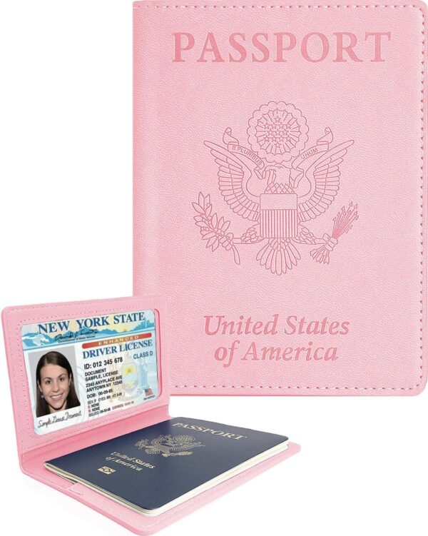 Sizobi Leather Passport Holder Covers Case, Passport Book Wallet Card Slot Luggage Tag, International Travel Must Haves Travel Accessories for Women Men, Cruise Ship Essentials, Travel Gifts, Pink