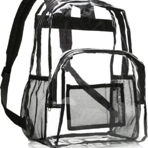 Amazon Basics Transparent School Backpack, With Water-Resistant PVC Plastic Material and Ruggedly Ruinforced Shoulder Straps, Clear