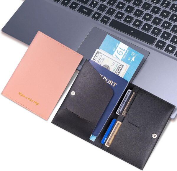 Passport Holder for Travel Passport Wallet Cover Case for Women, Travel Wallet Essentials for Men and Family (Pink &Black) - Image 5