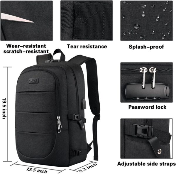 AMBOR Travel Laptop Backpack for Ｍen, 15.6-17.3 inch Laptop Backpack for School, Anti Theft Business Work Backpack with USB Charging Port, Water Resistant College Computer Bag for Men & Women, Black - Image 5